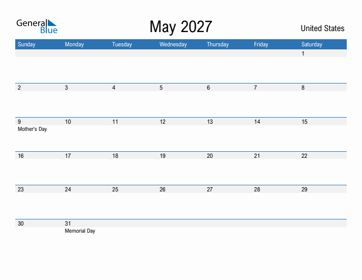 Fillable May 2027 Calendar