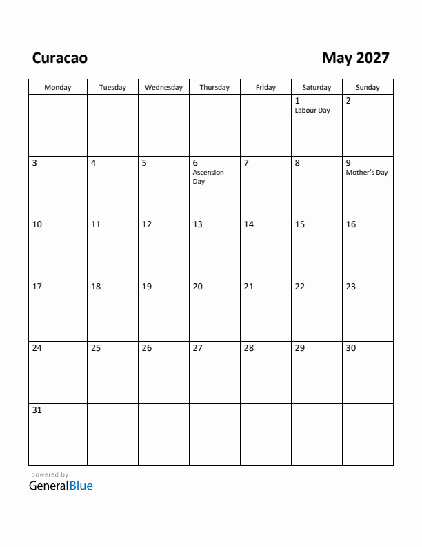 May 2027 Calendar with Curacao Holidays