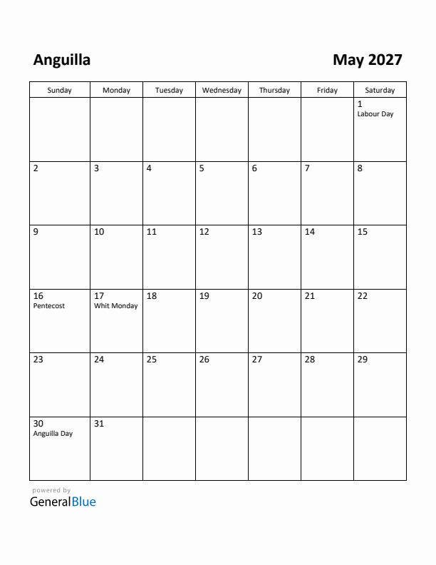 May 2027 Calendar with Anguilla Holidays