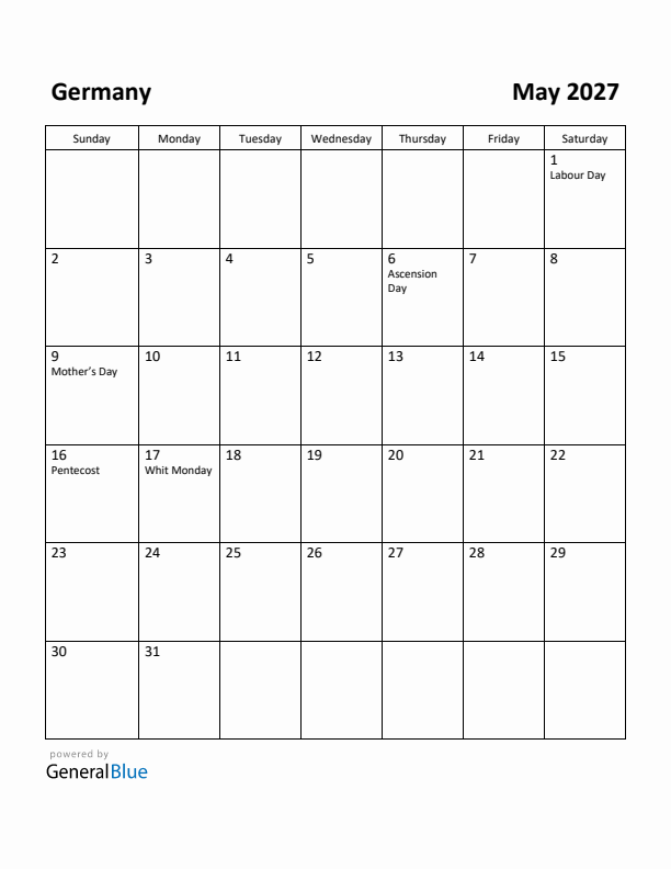 May 2027 Calendar with Germany Holidays