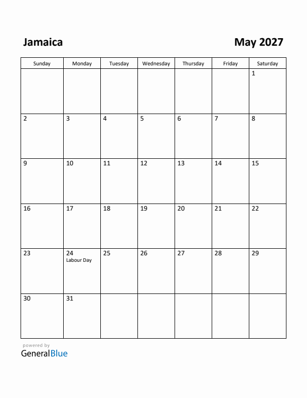 May 2027 Calendar with Jamaica Holidays