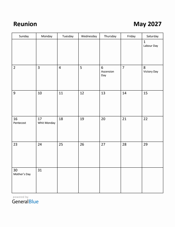 May 2027 Calendar with Reunion Holidays