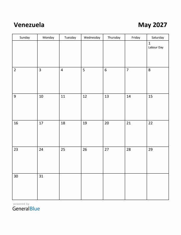 May 2027 Calendar with Venezuela Holidays