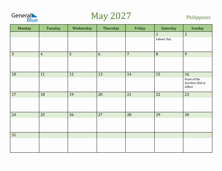 May 2027 Calendar with Philippines Holidays