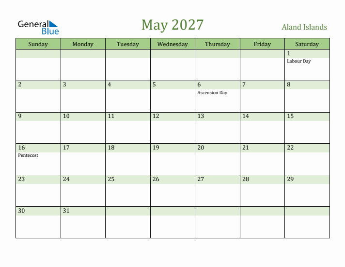 May 2027 Calendar with Aland Islands Holidays