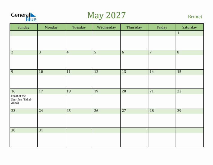 May 2027 Calendar with Brunei Holidays