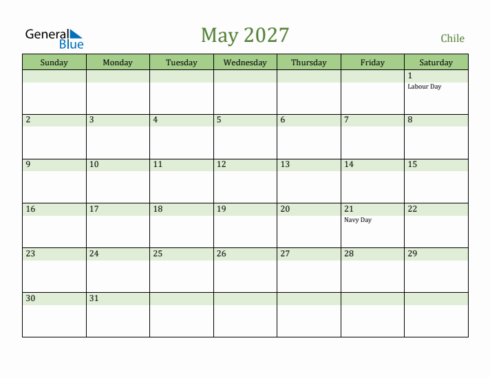 May 2027 Calendar with Chile Holidays