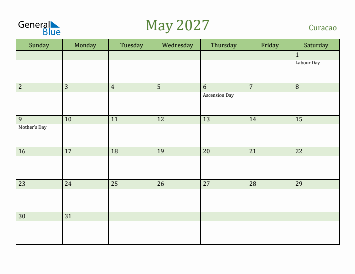 May 2027 Calendar with Curacao Holidays