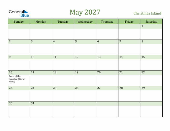 May 2027 Calendar with Christmas Island Holidays