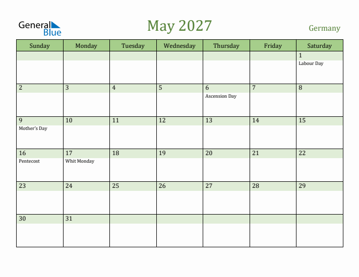 May 2027 Calendar with Germany Holidays