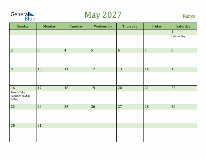 May 2027 Calendar with Kenya Holidays