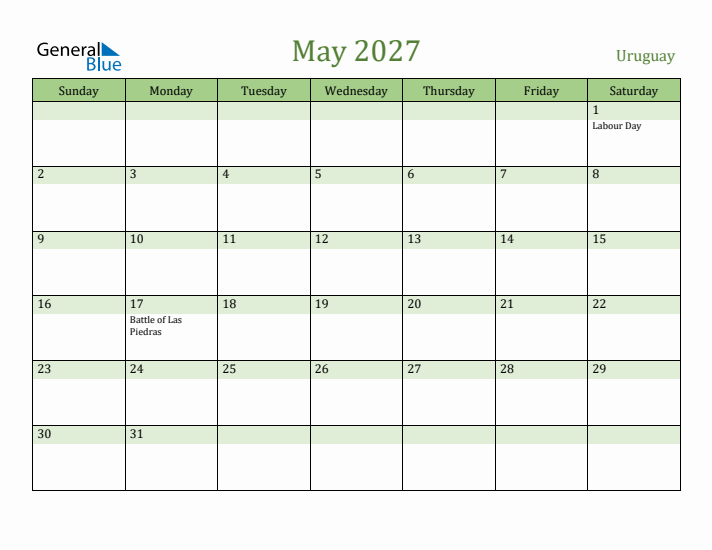 May 2027 Calendar with Uruguay Holidays