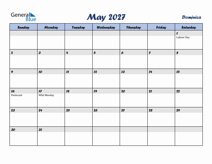 May 2027 Calendar with Holidays in Dominica