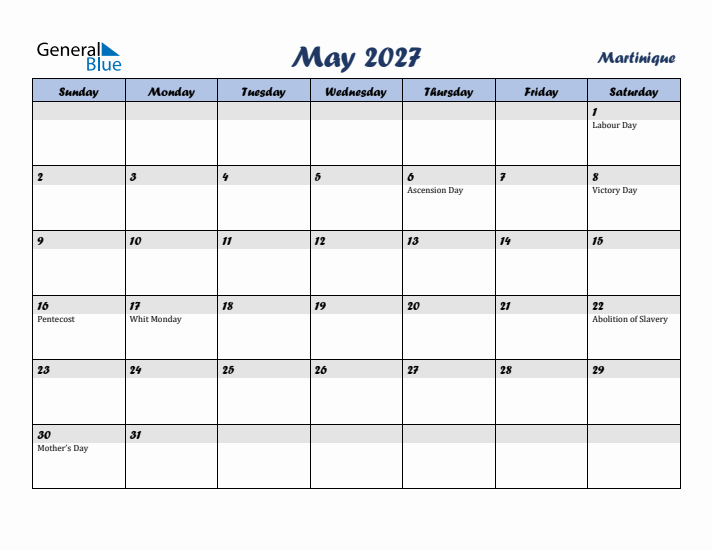 May 2027 Calendar with Holidays in Martinique