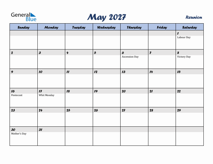 May 2027 Calendar with Holidays in Reunion