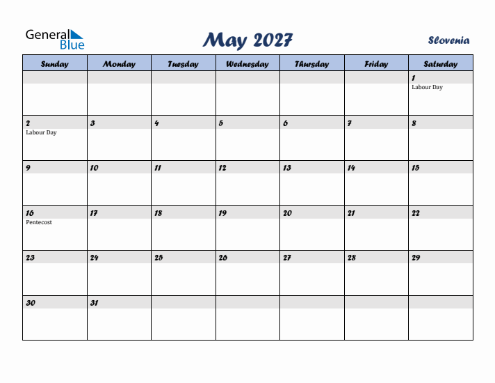 May 2027 Calendar with Holidays in Slovenia