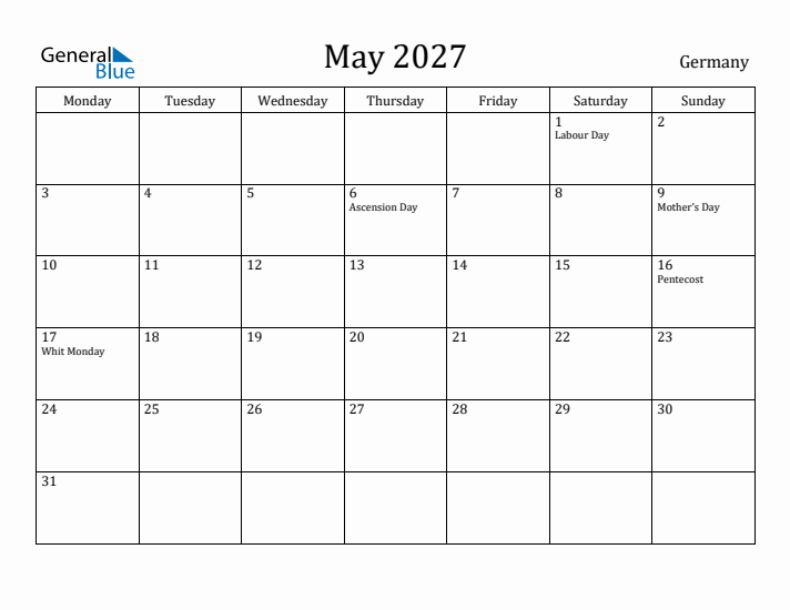 May 2027 Calendar Germany