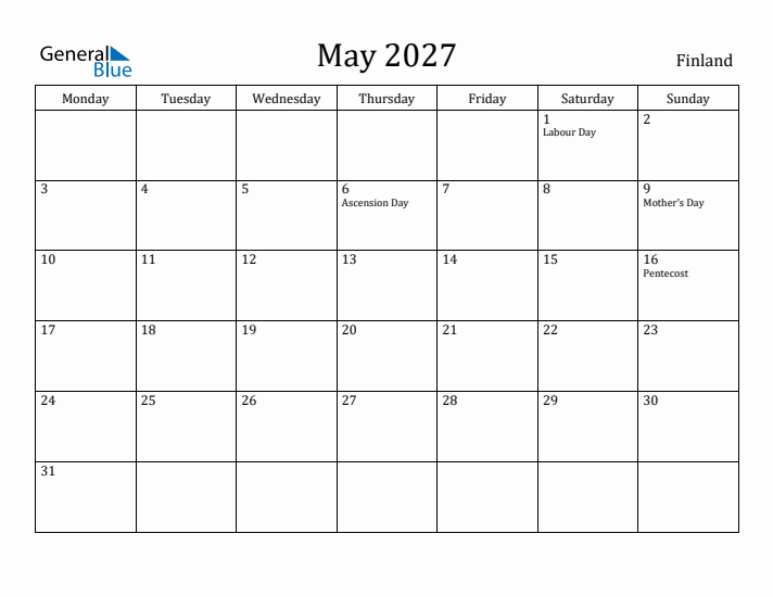 May 2027 Calendar Finland