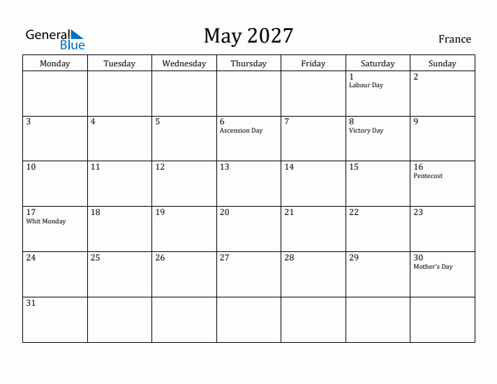 May 2027 Calendar France