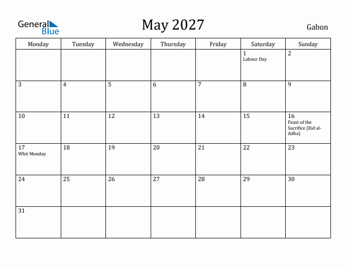 May 2027 Calendar Gabon