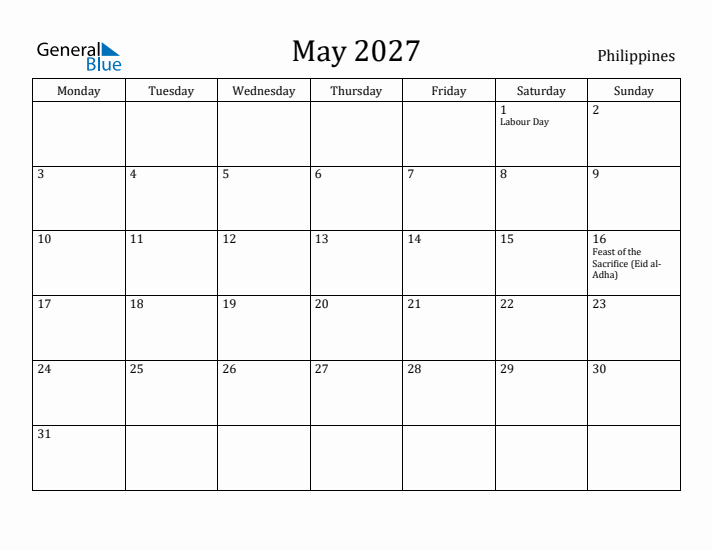 May 2027 Calendar Philippines