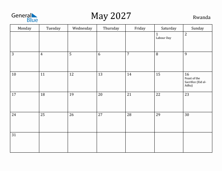 May 2027 Calendar Rwanda