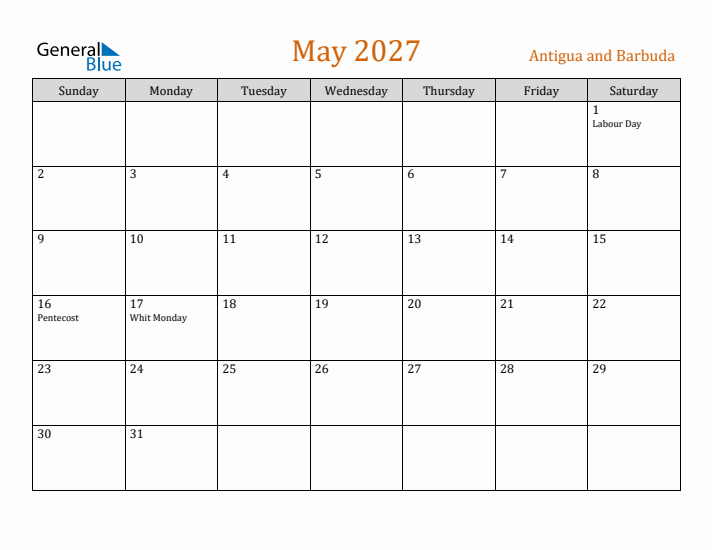 May 2027 Holiday Calendar with Sunday Start