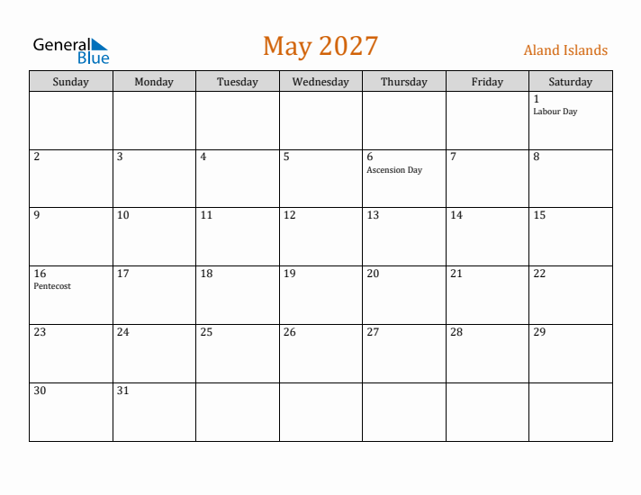 May 2027 Holiday Calendar with Sunday Start