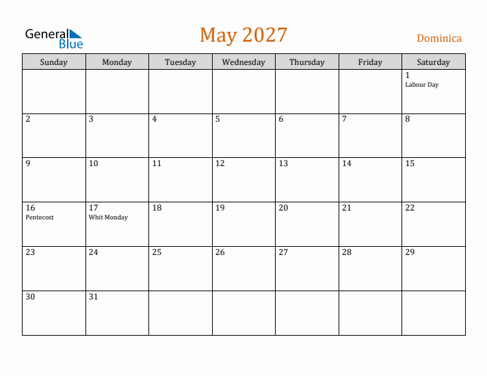 May 2027 Holiday Calendar with Sunday Start