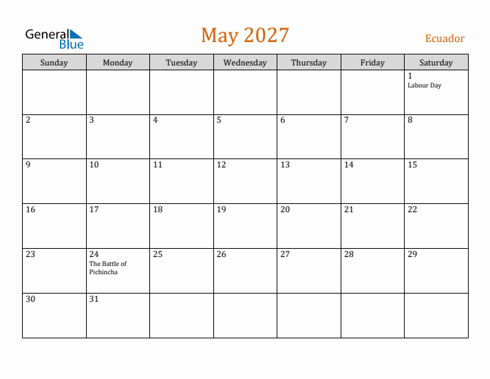 May 2027 Holiday Calendar with Sunday Start