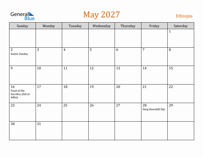 May 2027 Holiday Calendar with Sunday Start