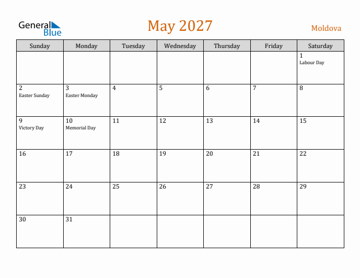 May 2027 Holiday Calendar with Sunday Start