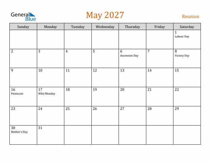 May 2027 Holiday Calendar with Sunday Start