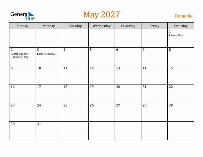 May 2027 Holiday Calendar with Sunday Start