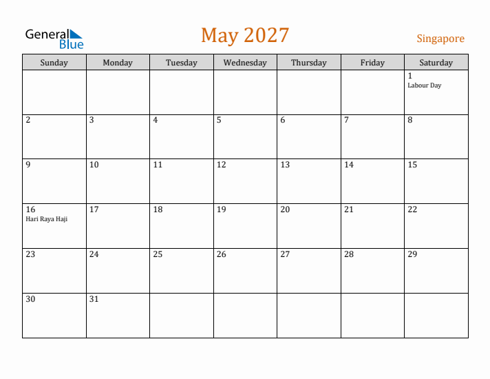 May 2027 Holiday Calendar with Sunday Start