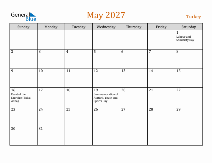 May 2027 Holiday Calendar with Sunday Start