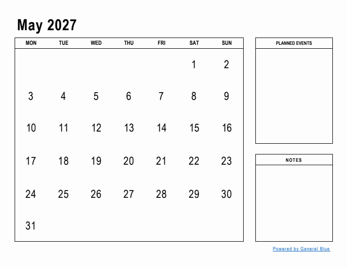 May 2027 Calendar Planner