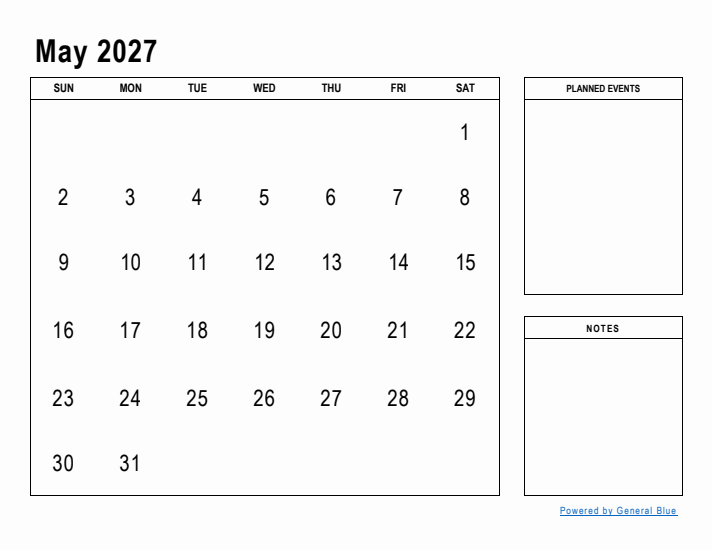 May 2027 Calendar Planner