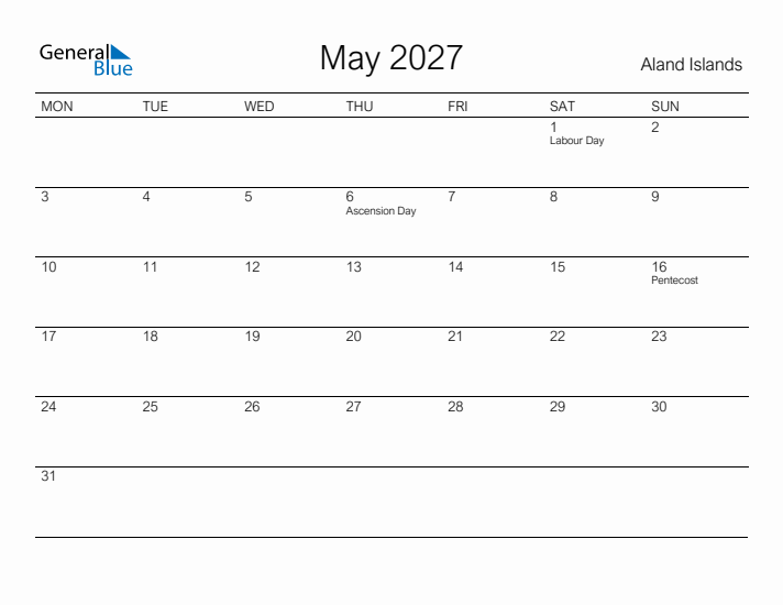 Printable May 2027 Calendar for Aland Islands