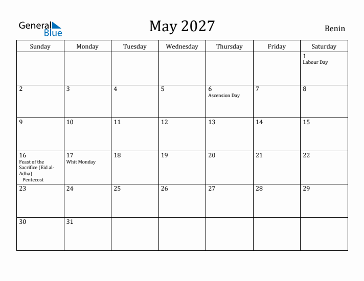 May 2027 Calendar Benin