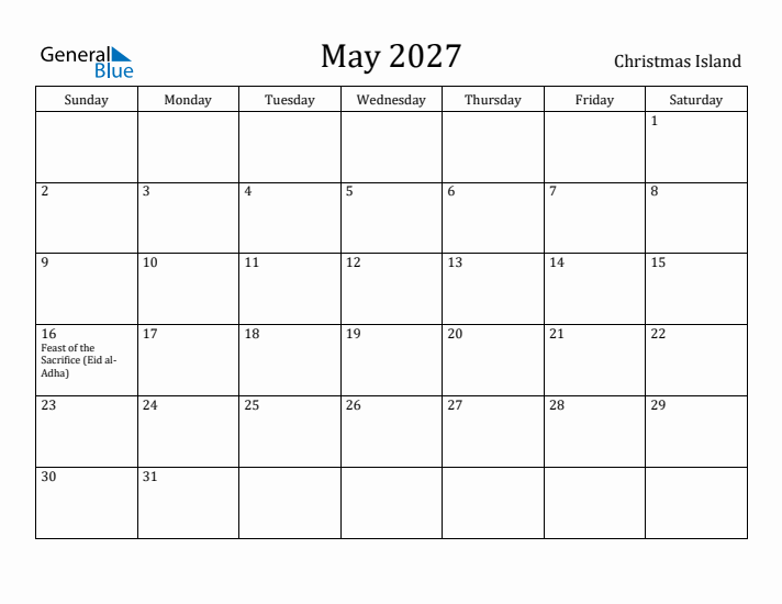 May 2027 Calendar Christmas Island