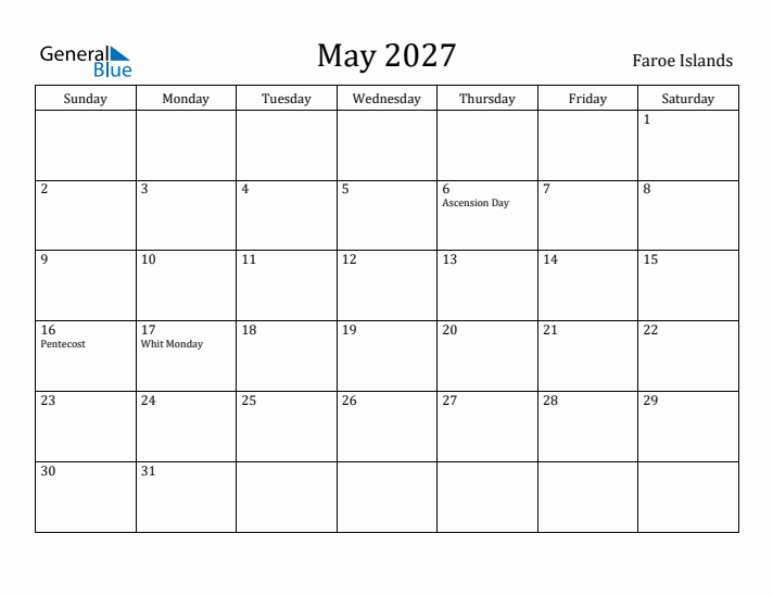 May 2027 Calendar Faroe Islands