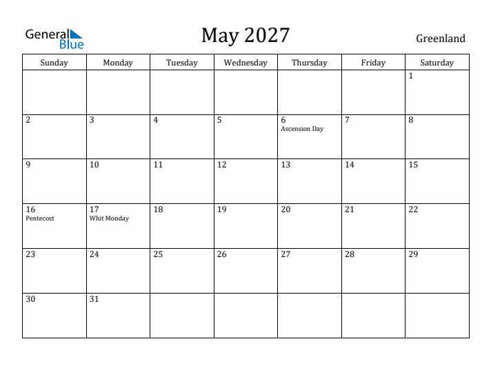 May 2027 Calendar Greenland