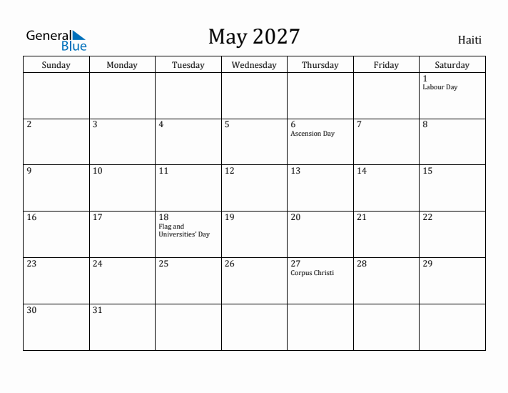 May 2027 Calendar Haiti