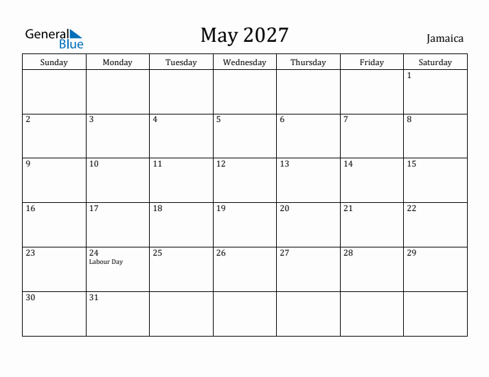 May 2027 Calendar Jamaica