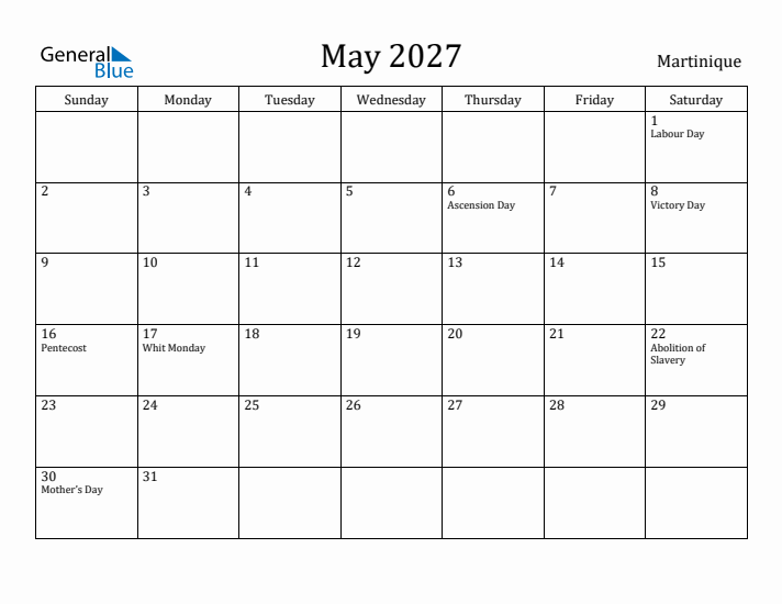 May 2027 Calendar Martinique