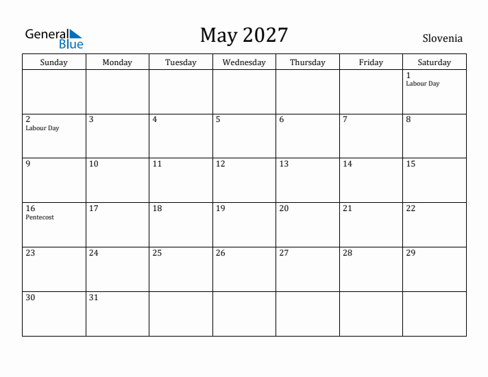 May 2027 Calendar Slovenia