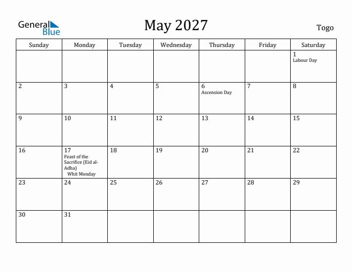 May 2027 Calendar Togo