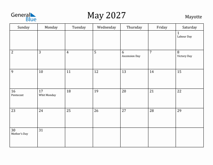 May 2027 Calendar Mayotte