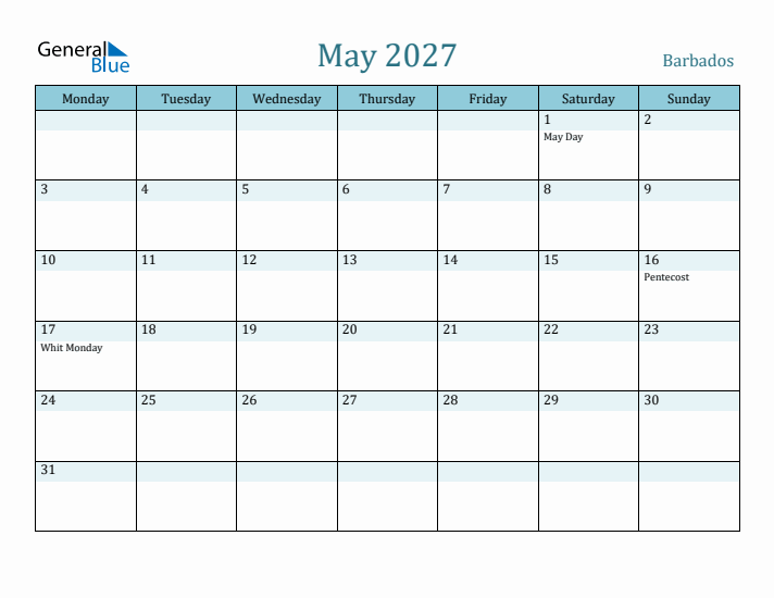 May 2027 Calendar with Holidays